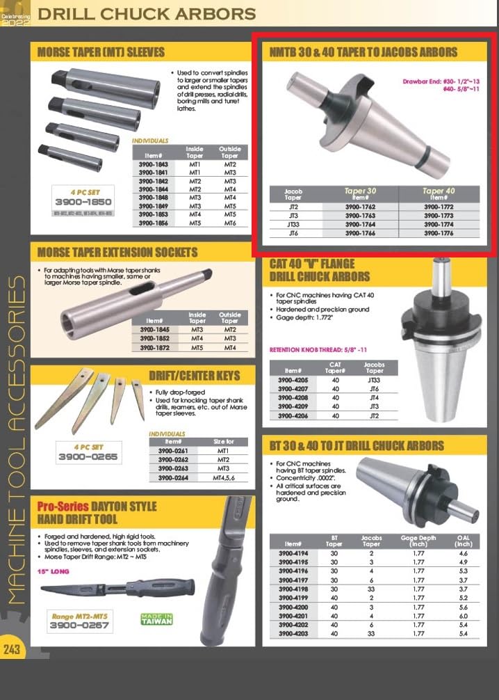 [Australia - AusPower] - HHIP 3900-1763 NMTB 30 Taper to Jacobs JT3 Arbo JT3 Jacob Taper Taper 30 