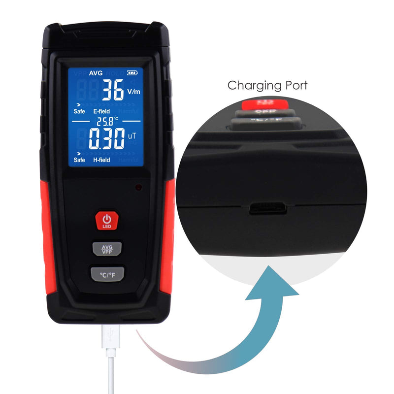 [Australia - AusPower] - EMF Meter, Handheld LCD Digital Radiation Detector for Electromagnetic Fields, EMF Meter Magnetic Field Rechargeable for Home, Office, Outdoor EMF Inspections Hand EMF Meter 