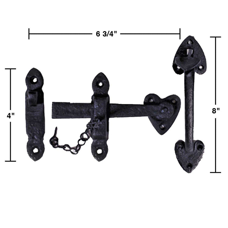 Renovators Supply Bathroom Door Lock Latch 8 in. Black Iron Lock Heart Thumb Gate Latch with Mounting Hardware Pack of 1 Black 6.75"
