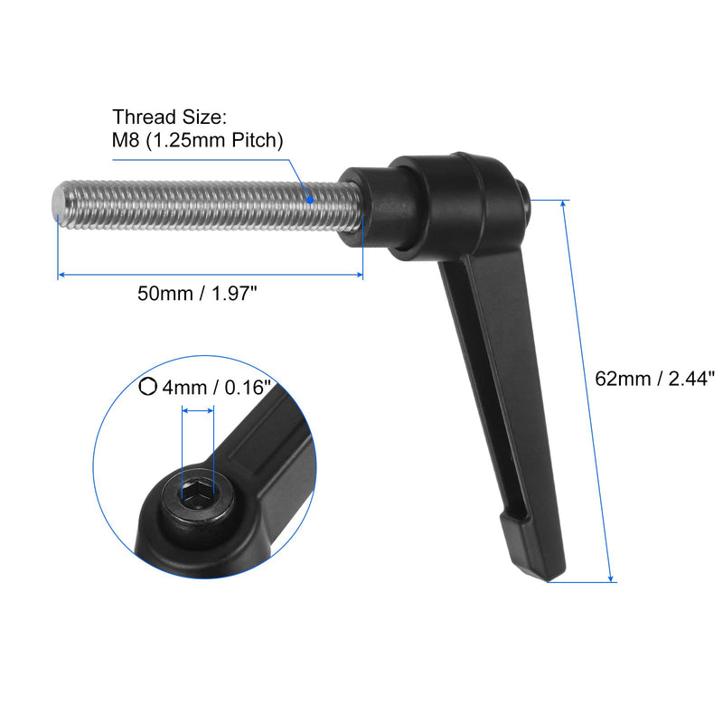 [Australia - AusPower] - uxcell 2pcs Clamping Lever Handles, M8 x 50mm 304 Stainless Steel Threaded Male Stud, Adjustable Handles Locking Quick Release Ratchet Push Button Bolt Knobs, Black 