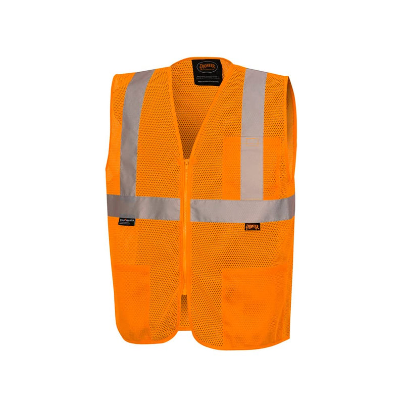 Pioneer Hi Vis Self-Extinguishing FR Safety Vest for Men & Women - Flame Resistant Mesh with Reflective Tape - Class 2 X-Large Orange