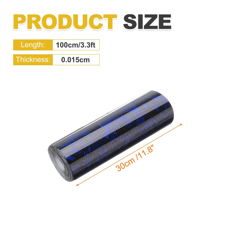 HARFINGTON 1 Set Carbon Fiber Vinyl Wrap 12" x 3.3ft PET Forged Self-Adhesive Car Sticker Waterproof Wrap Roll with Scraper Tool for DIY Decor Automotive Exterior Protection, Blue