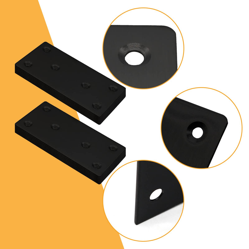 [Australia - AusPower] - 4pcs Metal Flat Straight Brace Bracket, 4'' x 2'' (L x W) Stainless Steel Mending Plate, Joining Bracket Wood Connectors for Furniture Corner Braces with Screws (Black) Black-4pcs 4'' x 2''/ 100mm x 50mm 