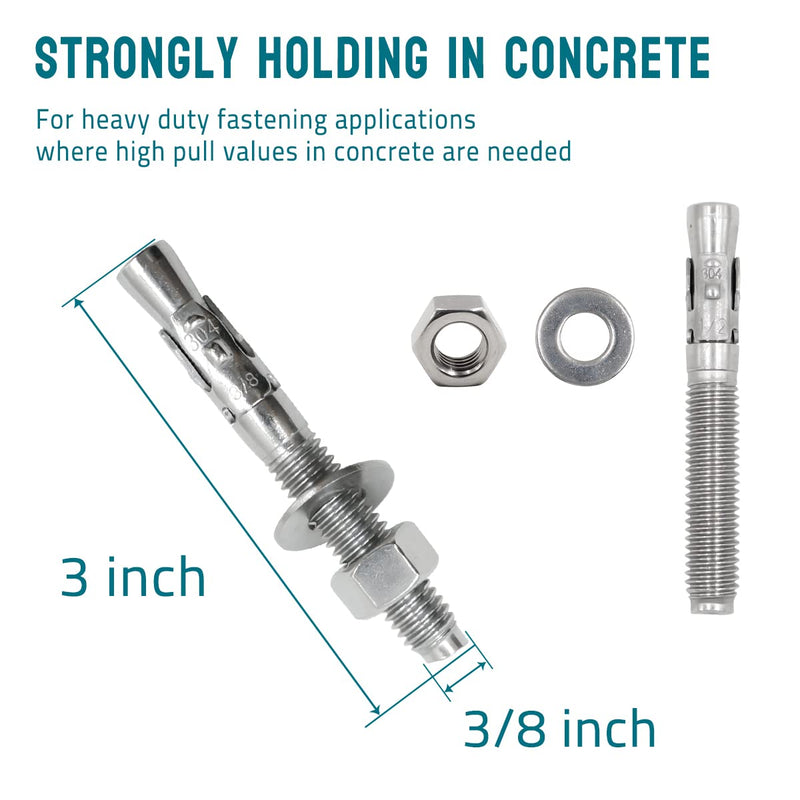[Australia - AusPower] - 3/8" x 3" strong wedge anchor, stainless steel screws and lag bolts for cement and concrete (5 pcs) 3/8" x 3" 5 