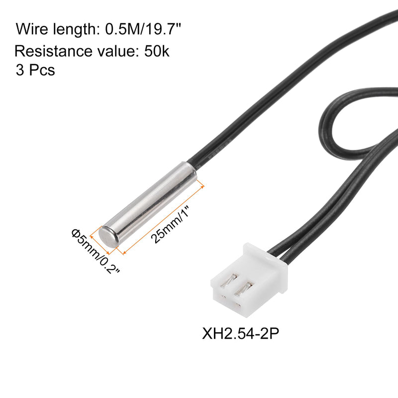[Australia - AusPower] - uxcell 3 Pcs 50K NTC Thermal Sensor Probe,Nickel-Plated Copper Sensitive Temperature Sensor Probe 19.7 Inch Digital Thermometer Extension Cable Temp Sensor for Electrical Appliances 