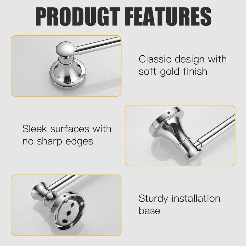 BESy Adjustable 16 to 26 Inch Bath Towel Bar Rack for Bathroom Towel Holder, Wall Mounted Towel Bar Rod Hanger Bathroom Hardware Accessories Hotel Style, Stainless Steel, Polished Chrome