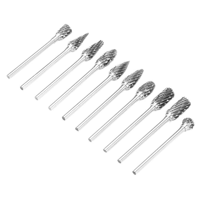 [Australia - AusPower] - 10 Pieces Carbide Burr Set Steel Burrs Rotary Files Metalworking Carving Tool Set 2.35 x 6 mm 