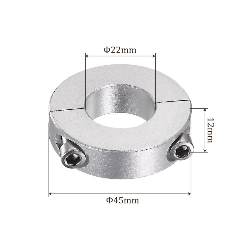 [Australia - AusPower] - 2Pcs Double Split Shaft Collar - [22mm Bore x 45mm OD x 12mm Width] Clamping Style Shaft Collar for CNC Machine Tools, Hold Timing Pulleys Use, 6061 Aluminum Alloy, Silver Tone 