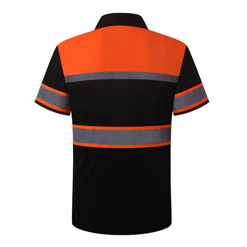 Safety Shirts for Men,High Reflective Polo Shirts with Pocket,Breathable Short Sleeve Workwear Medium Orange-013