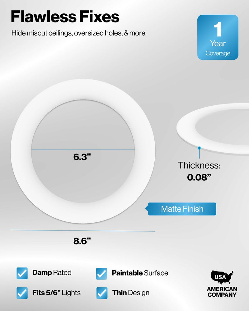 [Australia - AusPower] - Sunco 12 Pack Goof Rings for Recessed Light Fixture Living Room Can Light Goof Trim Ring, Outer Diameter 8.6-inch, Inner Diameter 6.2-inch, Matte Finish, Flush Mount, 5-6 Inch, White 