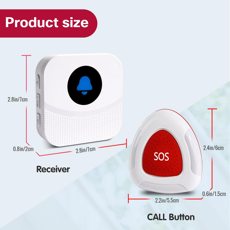 [Australia - AusPower] - Wireless Nurse Call System, 2 SOS Pendant Buttons & 2 Plug-in Receivers, 500FT Long Range for Home, Elderly, Patient, Caregiver Pager with 55 Ringtone & 110DB Loud Alert 