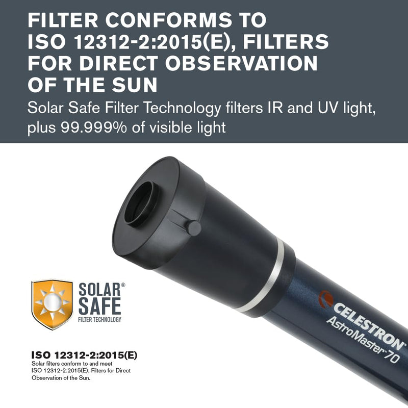 [Australia - AusPower] - Celestron – EclipSmart Safe Solar Eclipse Telescope Filter – Meets ISO 12312-2:2015(E) Standards – Works with Existing 70mm AZ & EQ Telescopes – Observe Solar Eclipses and Sunspots – Safe, Snug Fit AM70 / 70LT 