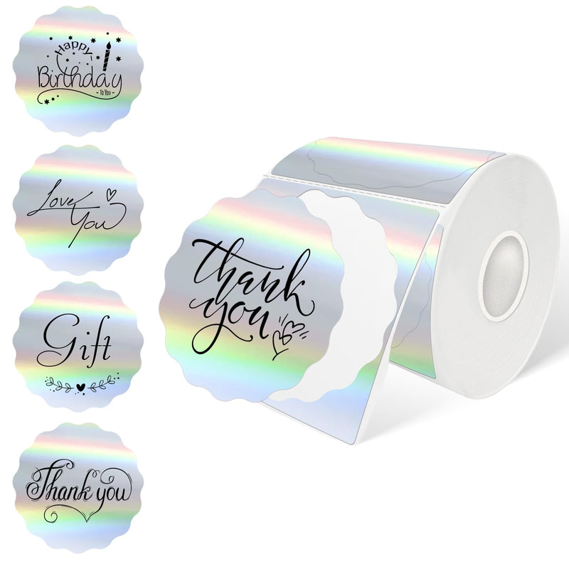 3 Inch Round Holographic Thermal Labels, Color Flower Thermal Sticker Labels for Small Business, Logo Design, Baking,300 Sheets/1 Roll (Holographic Silver) 3 inch