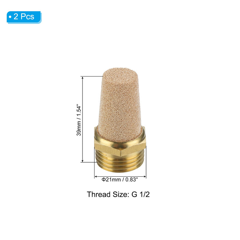[Australia - AusPower] - PATIKIL Compressed Air Silencer G 1/2, Pack of 2, Sintered Bronze Brass Air Compressor, Exhaust Silencer Filter, Air Solenoid Valve, Silencer Fit for, Golden 