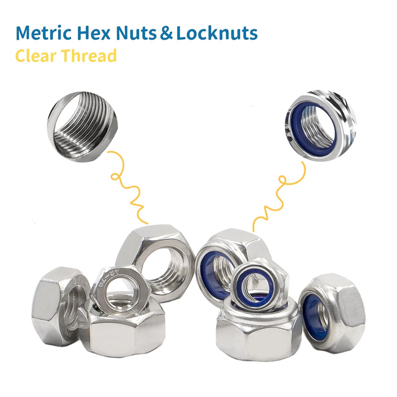 [Australia - AusPower] - 430Pcs Metric Hex Nuts & Locknuts Assortment Kit, M2 M3 M4 M5 M6 M8 M10 M12 304 Stainless Steel Assorted Hex Nuts Sets, Self-Locking Nylon Lock Nuts, Bright Finish 430Pcs Metric Hex Nuts & Locknuts 