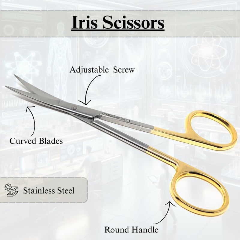 Premium Iris Scissors Micro Dissecting Scissors Curved 4.5" with Fine Sharp Blades Made of Stainless Steel Medical Surgical Tools (Gold Handle) Gold Handle