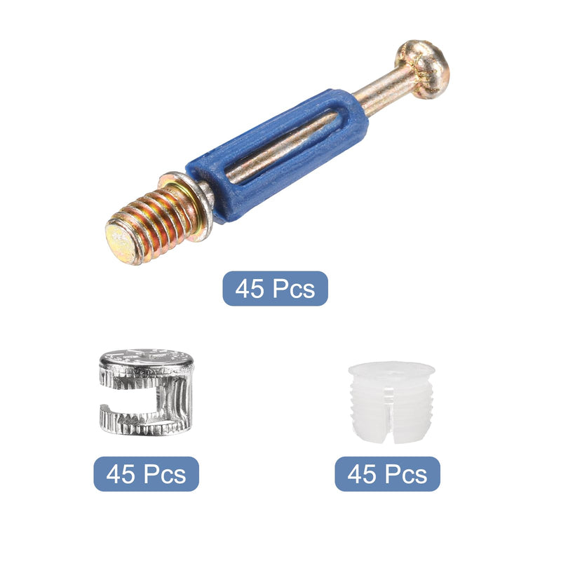 [Australia - AusPower] - uxcell 45 Sets Cam Locks for Furniture, 40mm Cam Lock Nut and Screw, 3 in 1 Furniture Connecting Fasteners with Dowel Eccentric Wheels Pre-Inserted Nuts for Cabinet Bookcase, Blue 