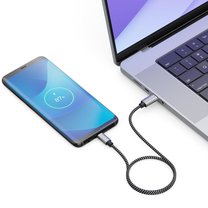 deleyCON 0.30 m USB-C to Micro USB Cable Adapter - Black | Short 30 cm, charging cable and data cable for mobile phone, smartphone, tablet, camera, charger, notebook, etc. 0.3 M