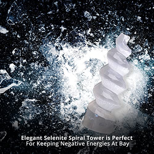 Selenite Crystal Spiral Tower, Natural Moroccan Healing Crystals for Meditation & Anxiety Relief - Best for Home Decor & Yoga, Ideal Gift, White - 15cm
