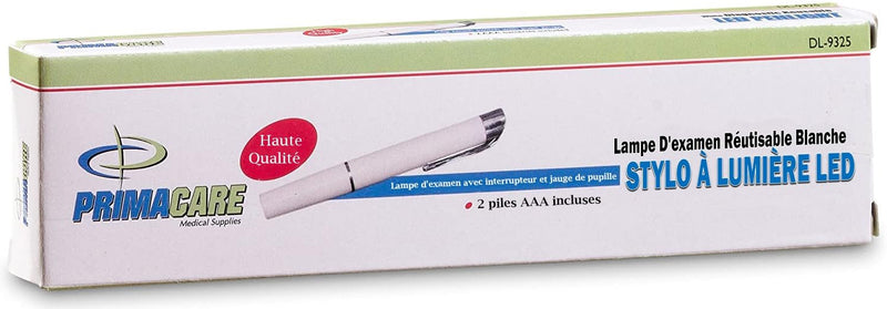 [Australia - AusPower] - Primacare DL-9325 LED Diagnostic Penlight with Imprinted Pupil Gauge, Reusable and Lightweight Medical Pen Light for Nurse, Student, Doctors EMT, Batteries Included, White 
