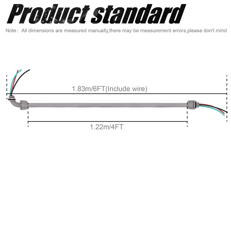 [Australia - AusPower] - 4FT 1/2-Inch Electrical AC Whip Kit,Nonmetallic Liquid Tight Flexible Electrical Conduit,6FT of Connecting Wires 3-Conductor 10-Gauge Wires with Straight/90 Degree Fittings 4FT 