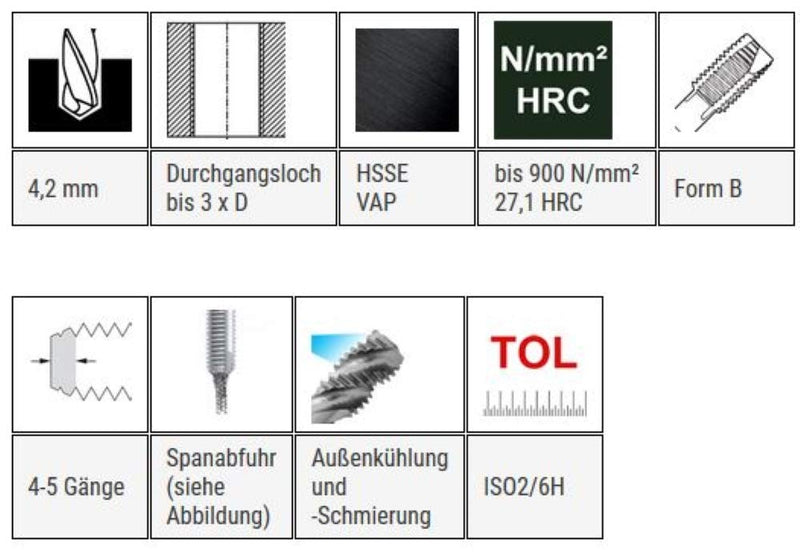 BaerCoil Baer Machine Tap M5 Tap HSSE VAP - Form B Tap - Size M 5 x 0.8 - DIN 371 - Thread Drill Vaporised - for Stainless Steels and Stainless Steels M 5 x 0,8 - DIN 371