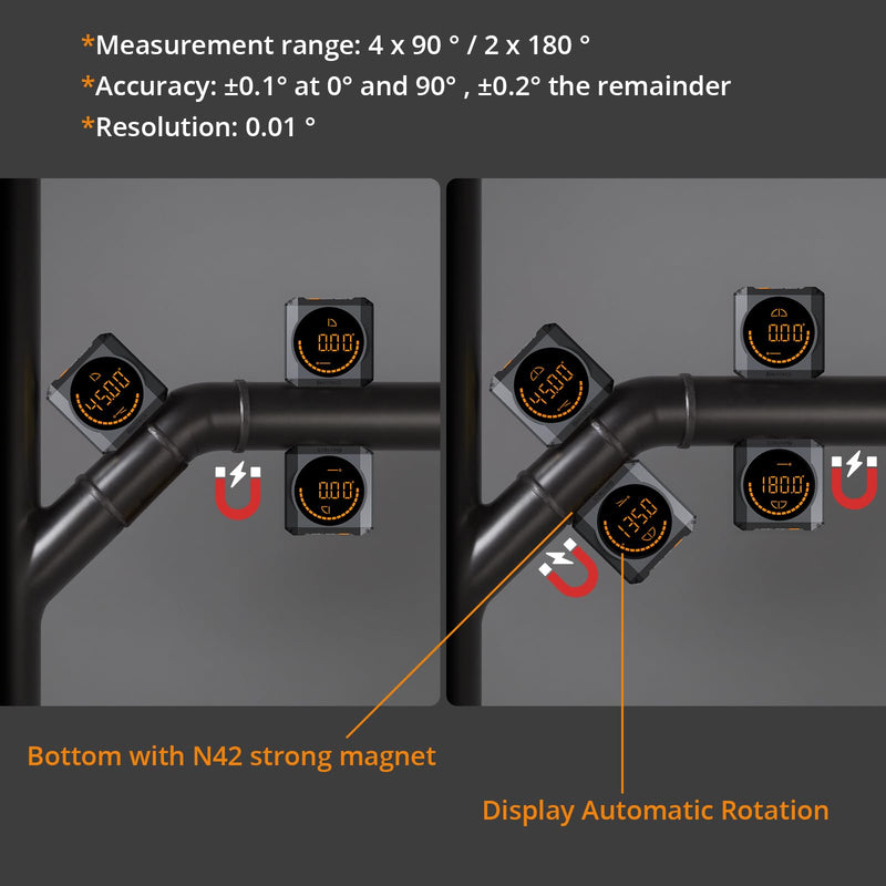 [Australia - AusPower] - Neoteck Digital Angle Finder LED Rechargeable Level Box Protractor Bevel Gauge Inclinometer with Magnetic Base IP54 Waterproof for Woodworking Home Decoration Black 