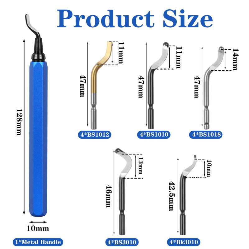[Australia - AusPower] - KOMABLEN Pack of 21 Deburring Metal Tool Universal, Hand Deburring with 20 High-Speed Steel Blades, 360° Rotating Deburring Tool, 3D Printer Accessories for Plastic, Aluminium, Stainless Steel blue 