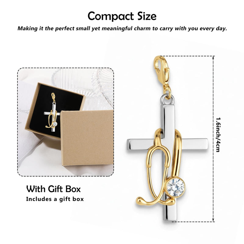 [Australia - AusPower] - Cross with Stethoscope Badge Charm, Cute Nurse Badge Reel Accessory, ID Clip Charm for Nurses, RN, LPN, Healthcare Field 