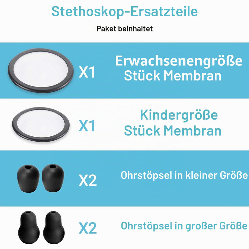 Stethoscope Replacement Parts Compatible with Littman Classic 3, Cardiology 3 & Cardiology 4, 2 Bell Membrane Cover + 4 Eartips