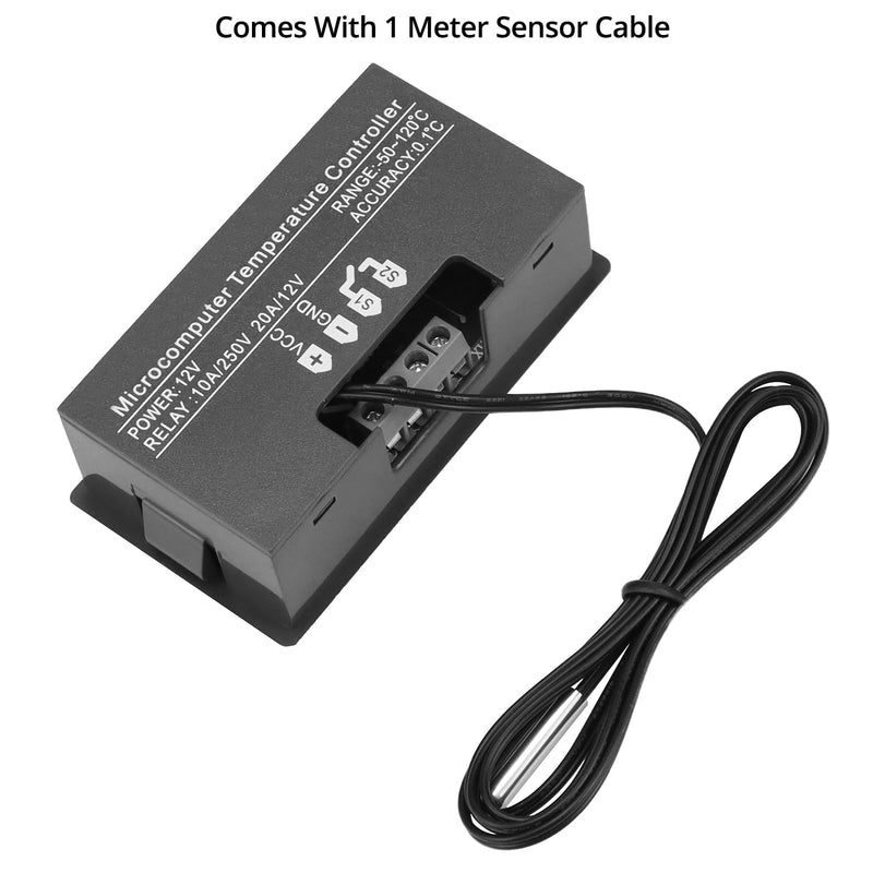 [Australia - AusPower] - QWORK® 2pcs W3230 12V 20A Digital Thermostat Temperature Controller -50°C to 110°C Range with 0.1°C Accuracy and 1m Sensor Cable 