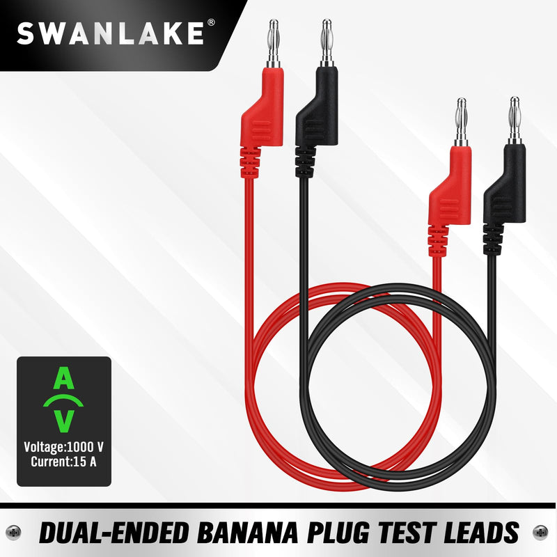 [Australia - AusPower] - SWANLAKE 2-Piece Dual-Ended Banana Plug Test Leads, 1000V 15A 3.5ft/1M Multimeter Electrical 4mm Banana-Plug, Flexible Copper Banana Cable, Electrical Test Wires 