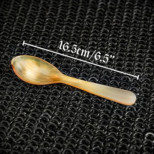 Mythrojan Buffalo Horn Spoons Polished Finish Handcrafted with Genuine Ox Horn Fully Functional Accessory for Reenactments-4pcs 6.5" (Set of 4)