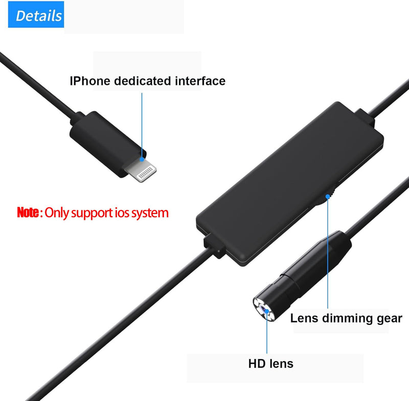 [Australia - AusPower] - Endoscope Camera with Light, 1920P HD Borescope with 8 Adjustable LED Lights, Endoscope with 16.4ft Semi-Rigid Snake Cable, 8mm IP67 Waterproof Inspection Camera,Supports iOS System, Not for Android 