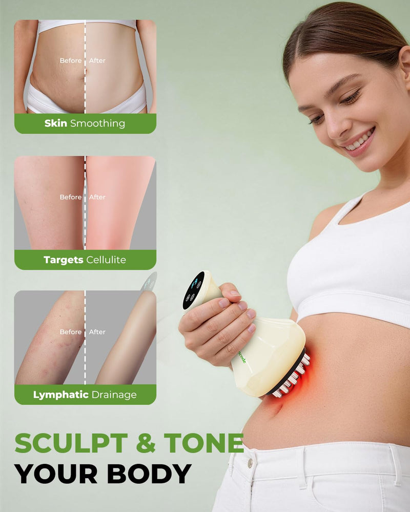 [Australia - AusPower] - Lymphatic Drainage Massager & Handheld Body Sculpting Machine for Legs, Arms, Belly & Body Massage, Anti Cellulite Massage Tool with Red-Light, 9-Level Heat & Vibration for Relaxation 