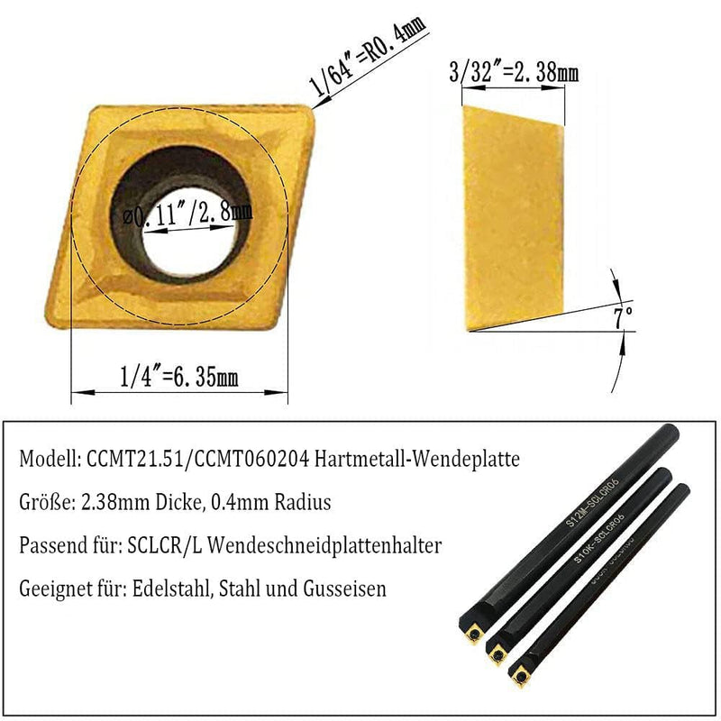 CCMT21.51 CCMT060204 DCMT21.51 DCMT070204 Carbide Turning Inserts CCMT Insert DCMT Insert Multilayer Coated Turning Inserts Replacement Inserts for Lathe Rotary Tool Holder Drill Rod 20pcs