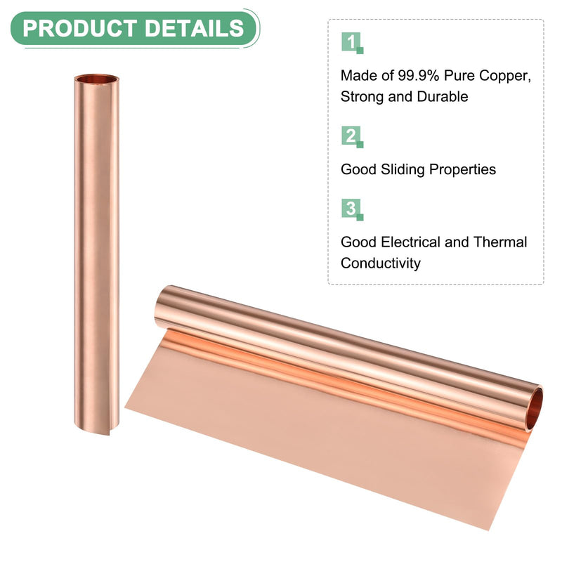 M METERXITY Thin Copper Sheet Roll, 3500mm x 300mm x 0.05mm / 11.5ft x 11.8" x 0.002" (LxWxT) Soft Pure Copper Foil Sheets, Metal Flashing Strip Plate for Crafts/Electricity/DIY Projects 1
