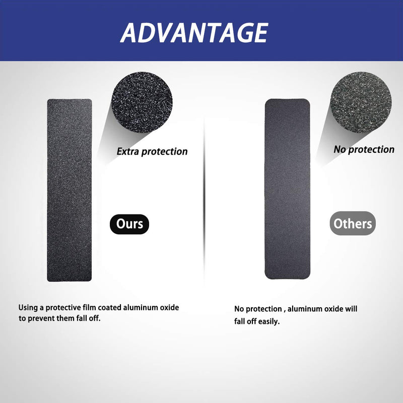 ONTWIE 6 x 24 Inch Black 80 Grit Slip Resistant Safety Treads - Premium 10 Pre-Cut Outdoor Safety Tape - Rounded Corners 6"x 24" (10 pack)