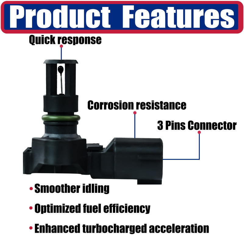 2897333 Manifold Absolute Pressure MAP Sensor Compatible with Dodge RAM 2500 3500 4500 5500 6.7L, for Komatsu PC200-8, for Cummins ISF 2.8 3.8 Diesel Engine Replace 4903286 4921322