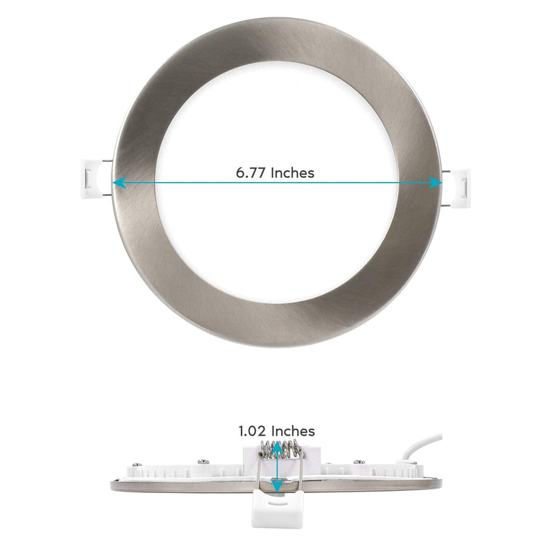 LUXRITE 6 Inch Ultra Thin LED Recessed Light with J-Box, 12W, 5 Color Options 2700K | 3000K | 3500K | 4000K | 5000K, Dimmable Wafer Light, 1000 Lumens, Brushed Nickel, Energy Star, IC Rated Brushed Nickel Trim 1 Count (Pack of 1)