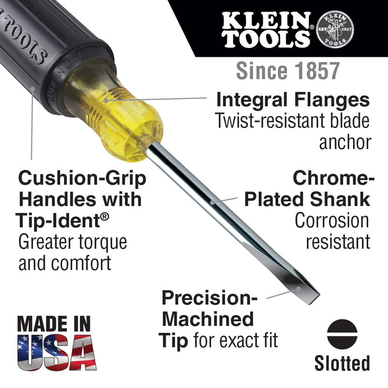 Klein Tools 601-6 3/16-Inch Cabinet Tip Screwdriver 6-Inch, Made in USA (Pack of 4) 6-Inch (Pack of 4)