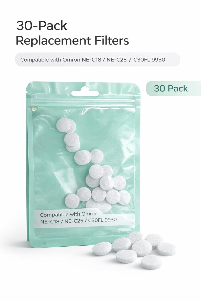 [Australia - AusPower] - 30-Pack Disposable Replacement Filters Compatible with Omron Healthcare Filters 1/2" NE-C18 NE-C25 C30FL 9930 