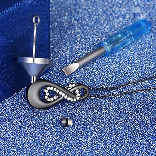 S925 Sterling Silver Infinity Urn Necklaces Teardrop Cremation Jewelry for Ashes Keepsake Memorial Pendant for Women Men Loved ones Black 1