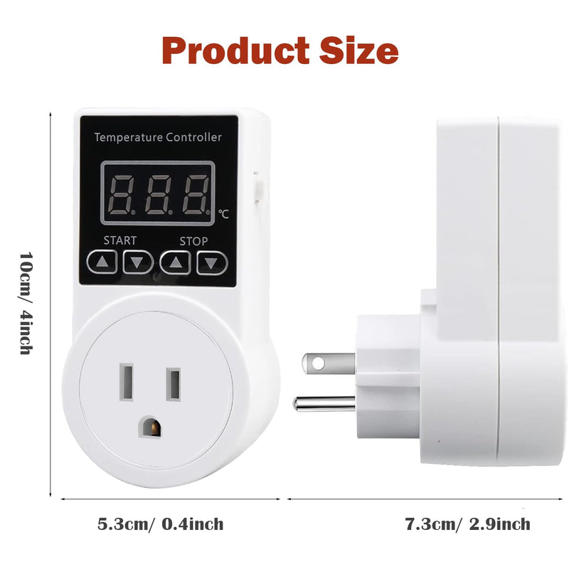 [Australia - AusPower] - Digital Thermostat Plug Socket, LCD Screen Temperature Controller US Plug with Water Proof Sensor Probe, Heating Cooling Temperature Switch Outlet for Reptile Greenhouse Terrarium Home 