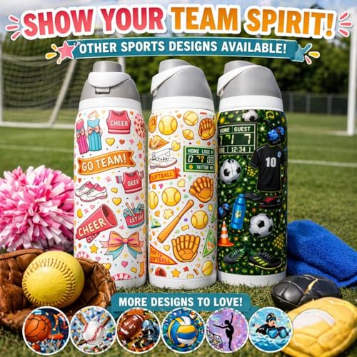 32 oz Cheer Water Bottle for Girls, Insulated Stainless Steel Sports Bottle with Flip Straw Lid, Cheerleader Tumbler, Reusable Water Bottle for Practice, School 32oz White(72)-Cheerleader(TPL1)) 32oz White(72)-Cheerleader(TPL1)