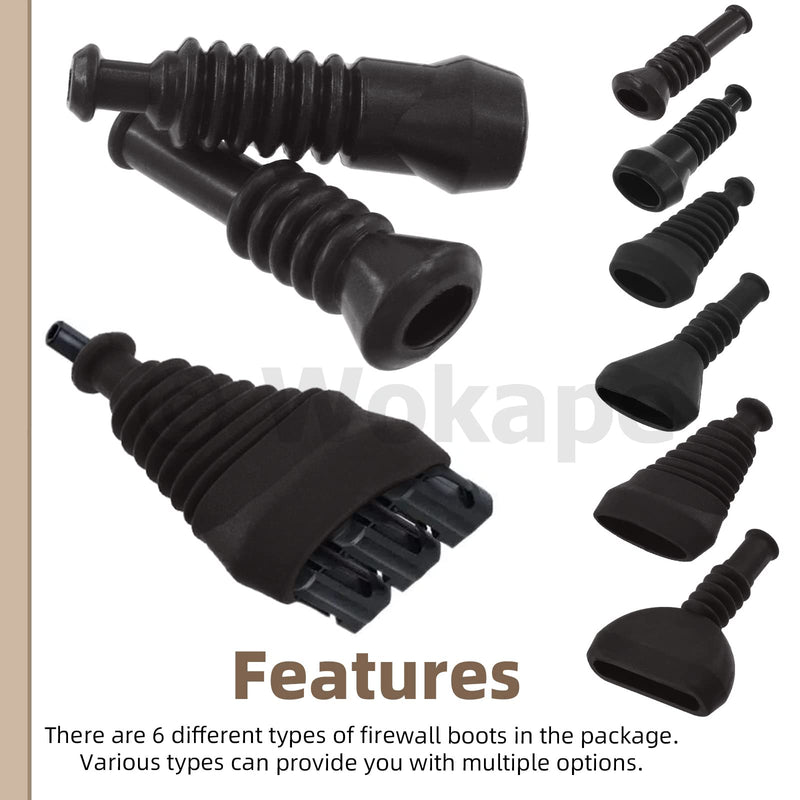 20Pcs Universal Firewall Boot Assortment Kit for Most Vehicle Accessories Wire Boot, 6 Sizes Firewall Rubber Grommets Automotive Universal Connector Wire