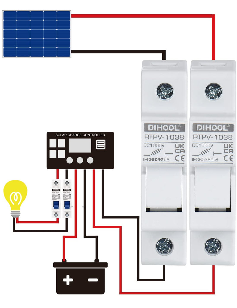 DIHOOL 30 Amp Inline Fuse for Solar Connector, 4pcs Solar fuses Holder, DIN Rail Solar Panel Fuse 32A Fuse With Holder