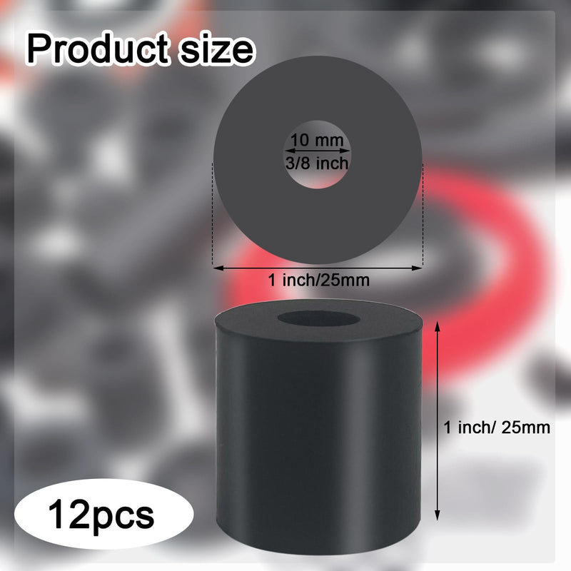 [Australia - AusPower] - 12 PCS Multi Purpose Rubber Spacer 1 Inch OD x 3/8 Inch ID x 1 Inch Thickness, Rubber Bushing Anti Vibration Spacer Thick Rubber Washers for Home and Car 1 x 3/8 x 1 Inch 