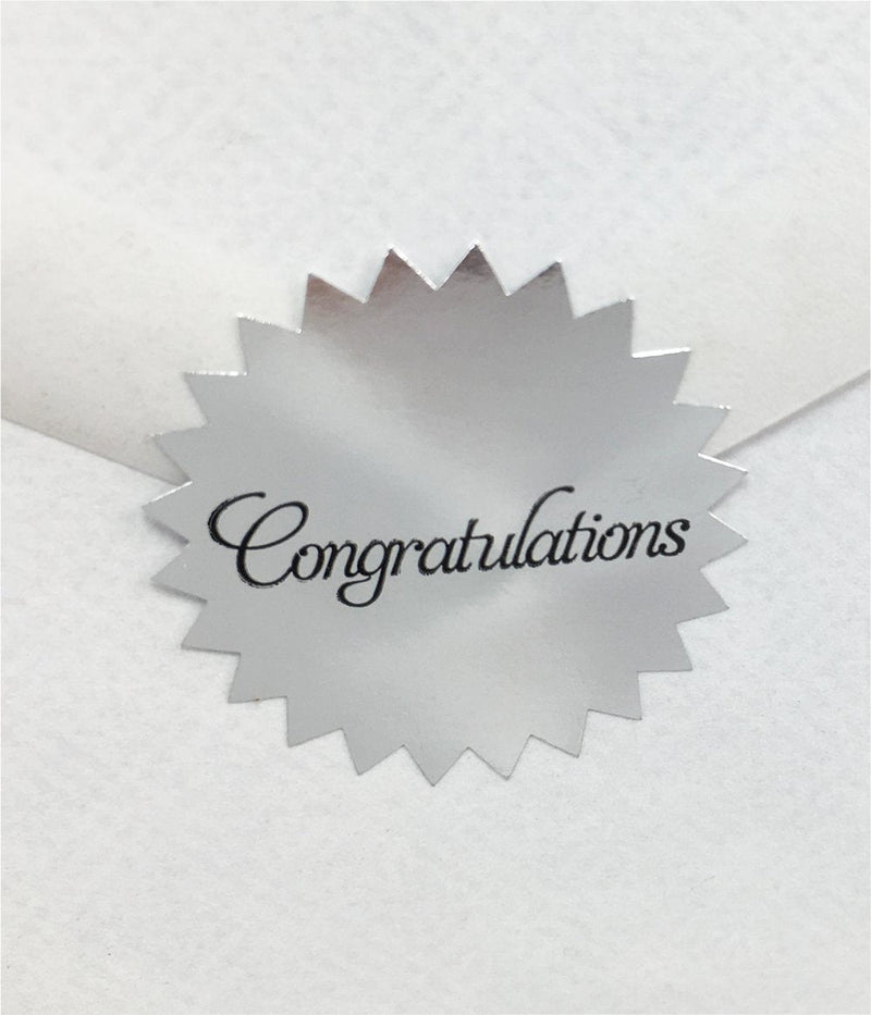 Congratulations Stickers Metallic Silver Seals 1 Inch 100 Adhesive Labels