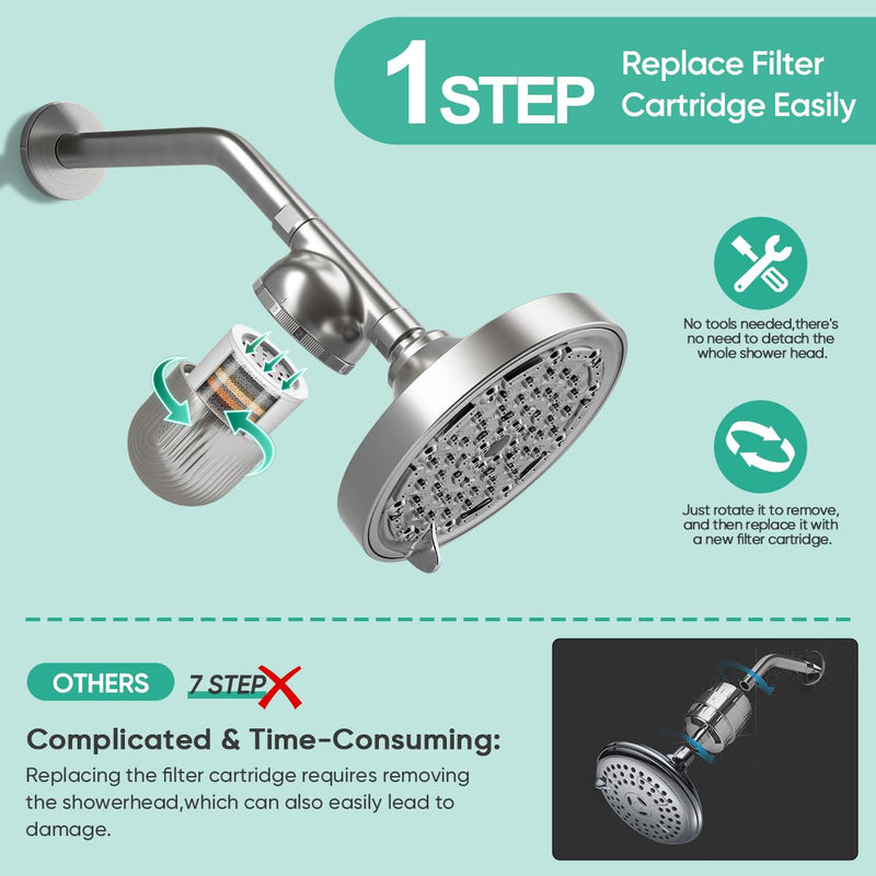 Cobbe Shower Filter | All-Metal Joint | 99% Removal Shower Head Filter for Hard Water, Heavy Metals, Chlorine and Harmful Substance, Improve Your Skin and Hair - Brushed Nickel
